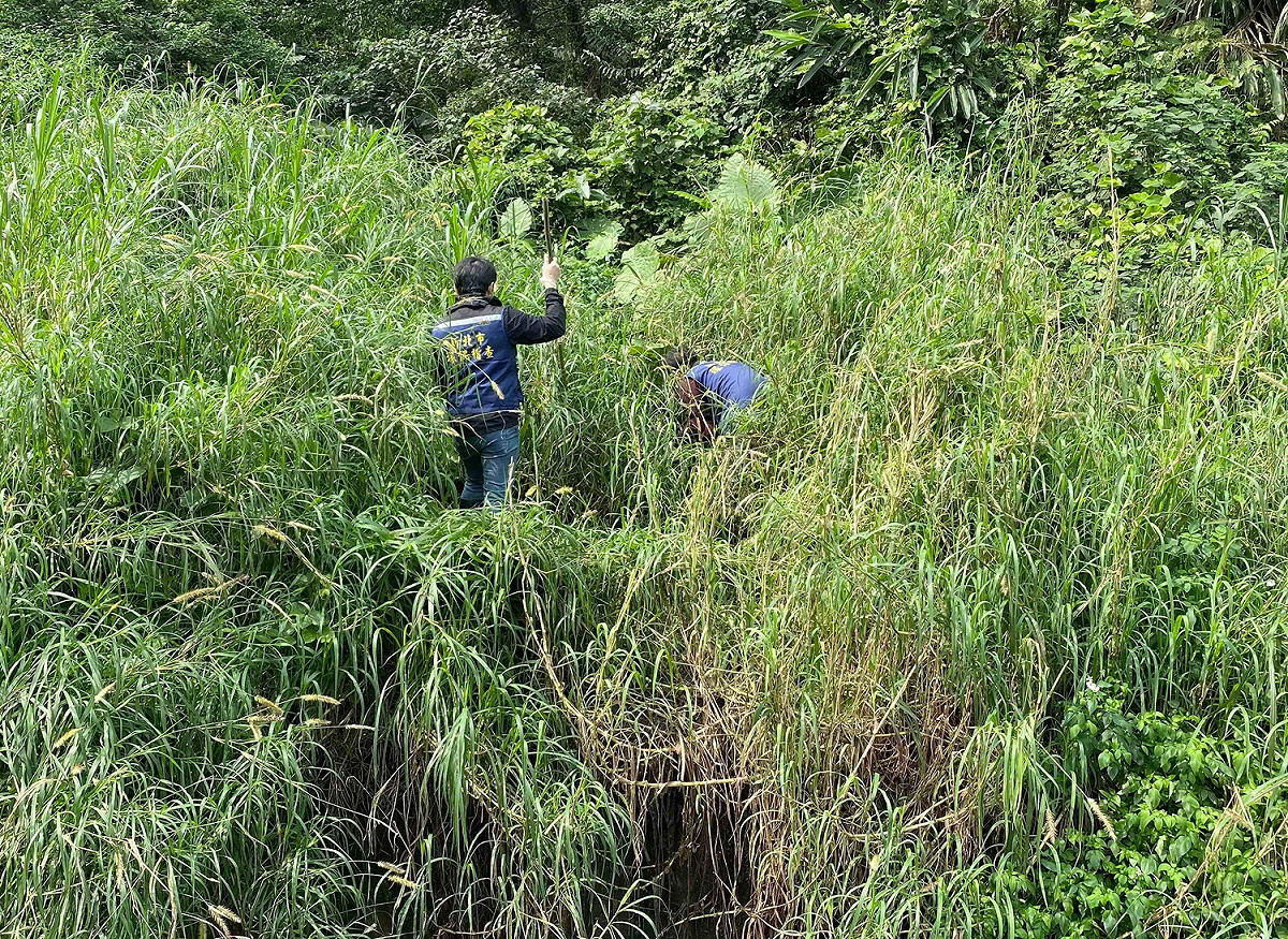 稽查員於山林中進行探查。 圖：新北市環保局提供