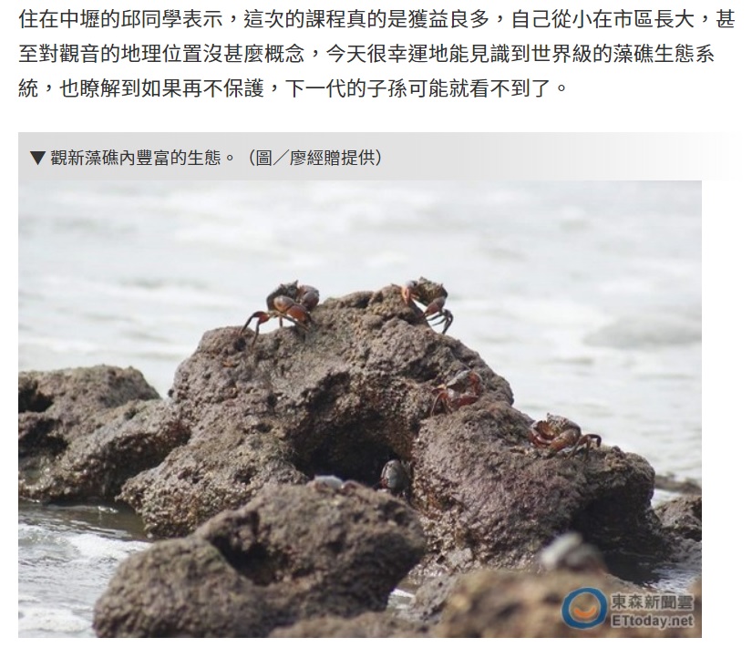 根據「ETtoday新聞雲」2016年的報導，該張照片圖說是「觀新藻礁內豐富的生態。（圖／廖經贈提供）」。 圖：翻攝自ETtoday新聞雲