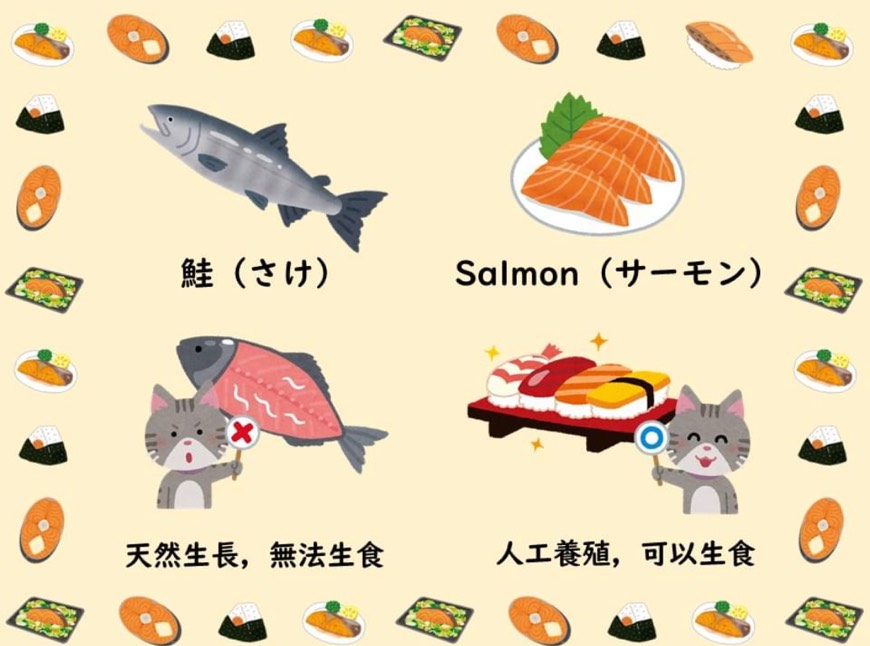 日本台灣交流協會分享日本壽司菜單上的「鮭魚」小常識。 圖：翻攝自日本台灣交流協會