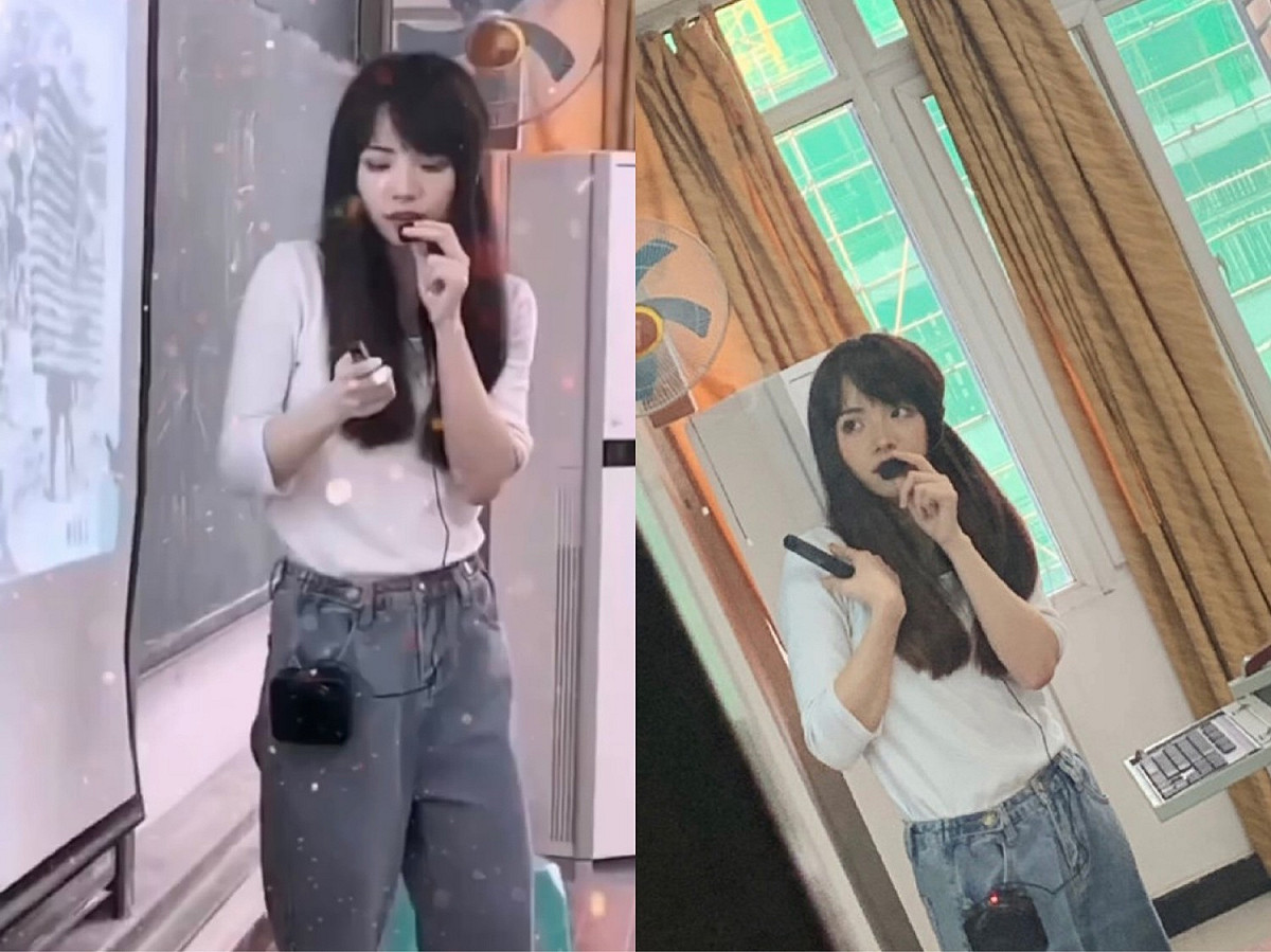 網友看到正妹老師的照片後表示「有這樣的老師我一定不翹課」。 圖：翻攝自微博