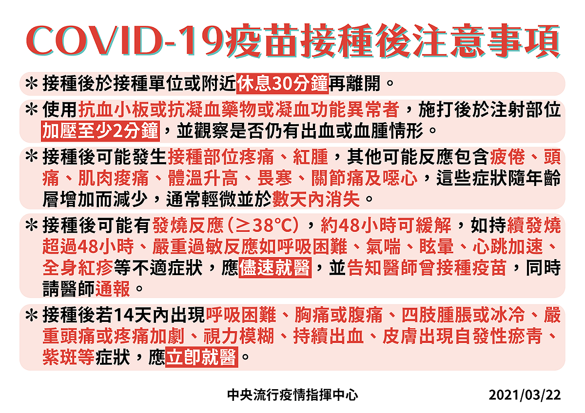 莊人祥於今日說明AZ疫苗接踵後的注意事項。 圖：指揮中心／提供