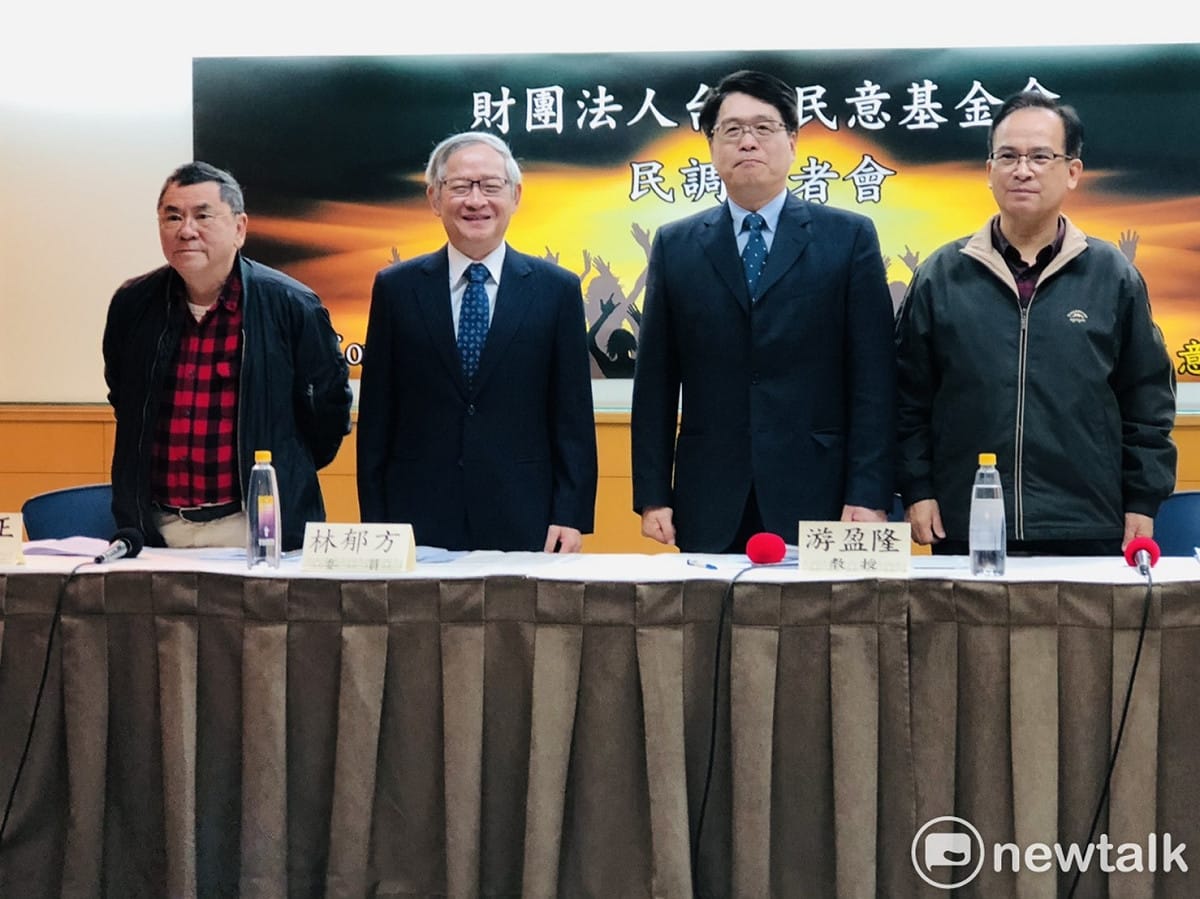 今（23）天的民調發表記者會由台灣民意基金會董事長游盈隆教授主持/主講，並邀請林忠正、林郁方、 蘇煥智等三位知名學者專家與談。 圖：謝莉慧/攝