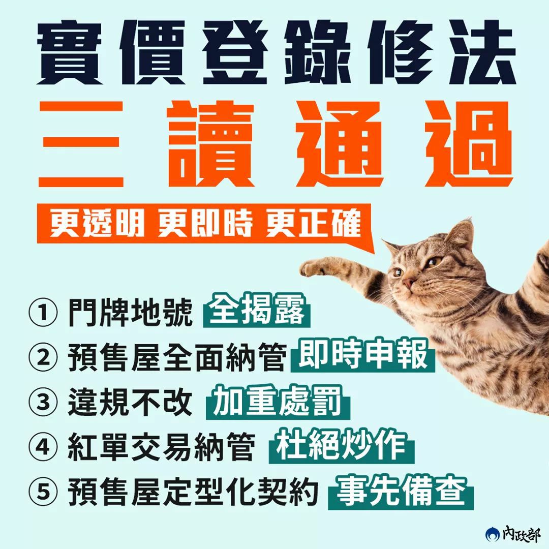 實價登錄修法三讀通過 圖:內政部提供