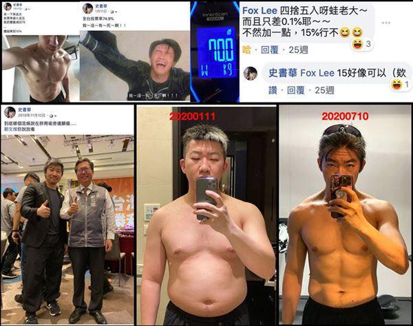 盾牌牙醫史書華貼出他與鄭文燦市場的合照，他強調這張照片是在他90公斤時拍攝的，在他身旁的鄭市長的確小了1號！ 圖：翻攝自盾牌牙醫史書華臉書專頁