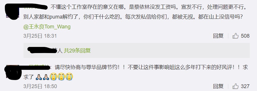 中國網友灌爆蔡依林微博。 圖：翻攝自微博