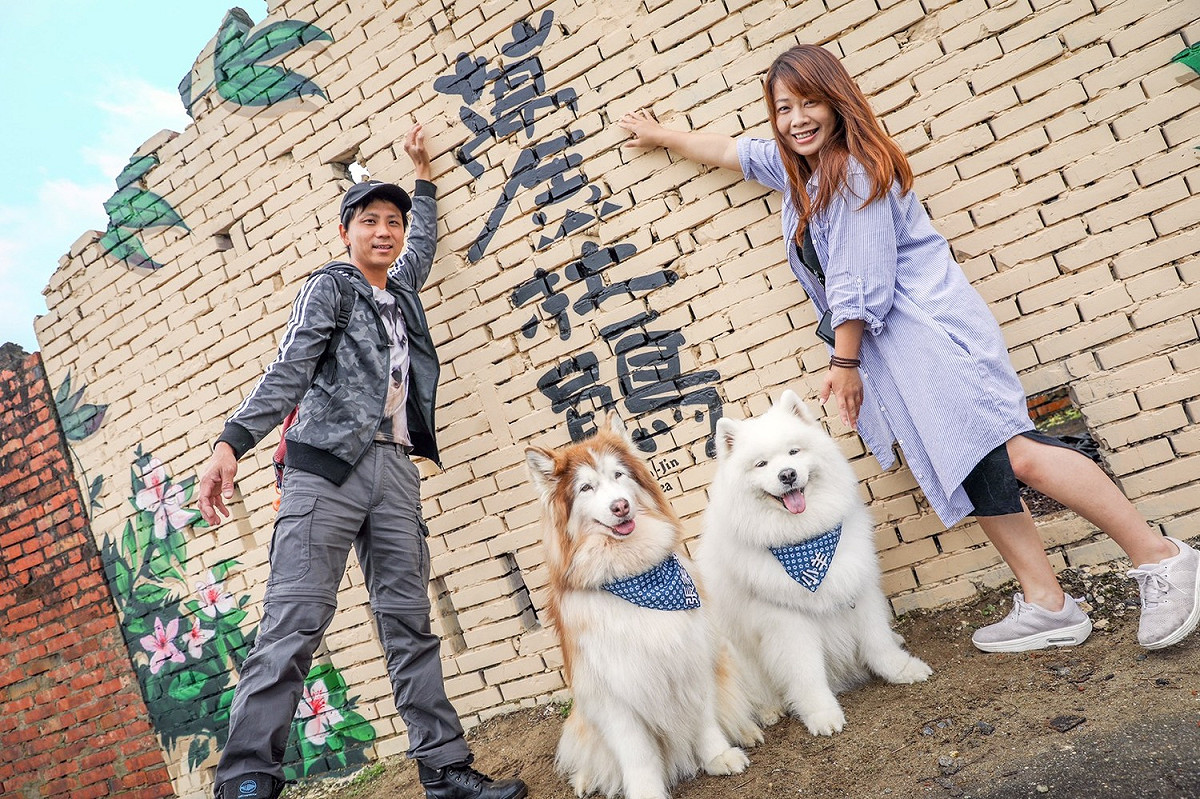 哈doglife在彩繪塗鴉牆前留下美麗合影。 圖：新北市農業局提供