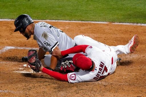 大谷翔平意外退場。 圖／美聯社／達志影像