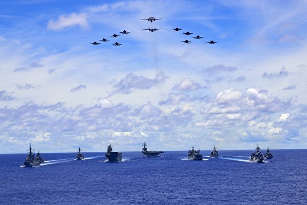 2020年7月19日，雷根號（CVN 76）航母艦隊與日本海上自衛隊和澳大利亞海軍在菲律賓海聯合演練。(資料照片) 圖 : 翻攝自美國海軍官網
