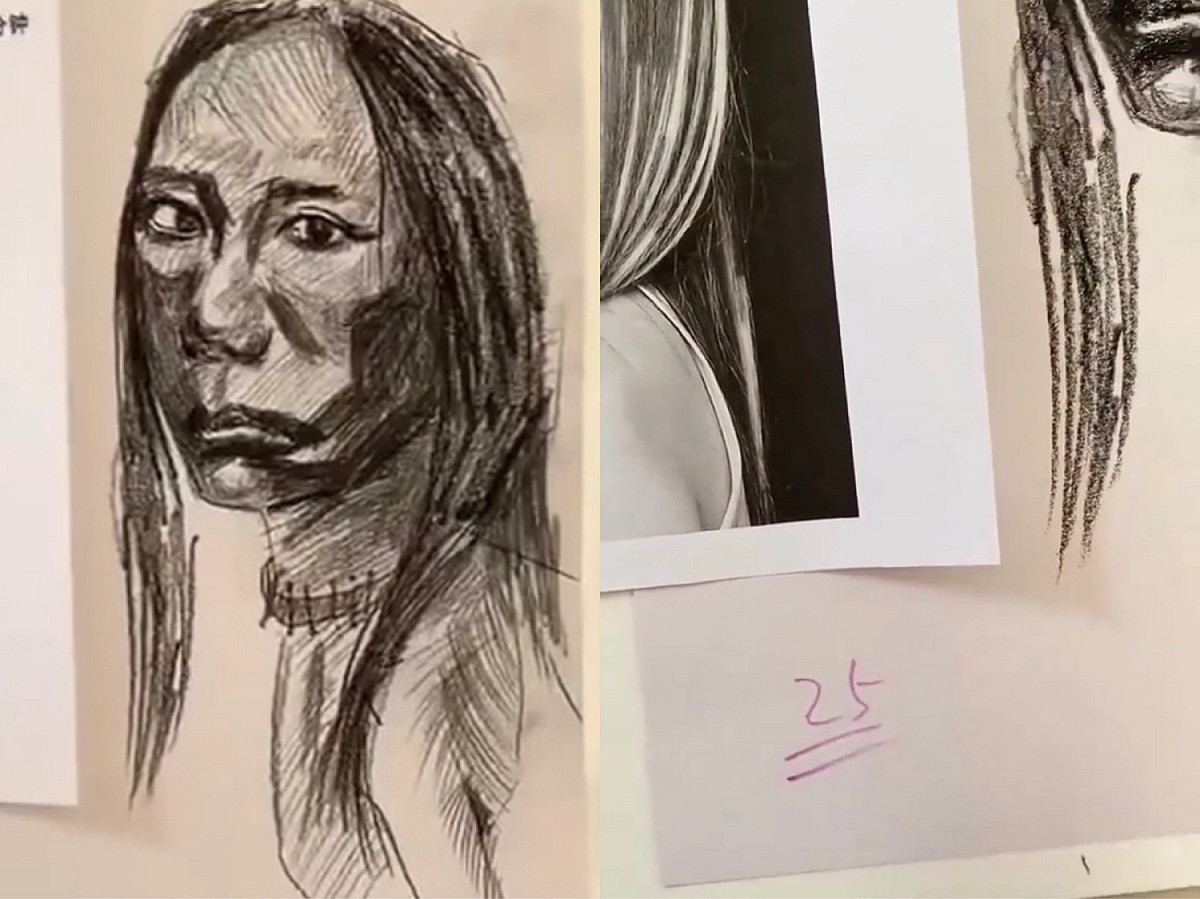 因太過抽象，連老師也看不下去，滿分150分只拿到25分。 圖：翻攝自GEM鄧紫棋迅資台微博