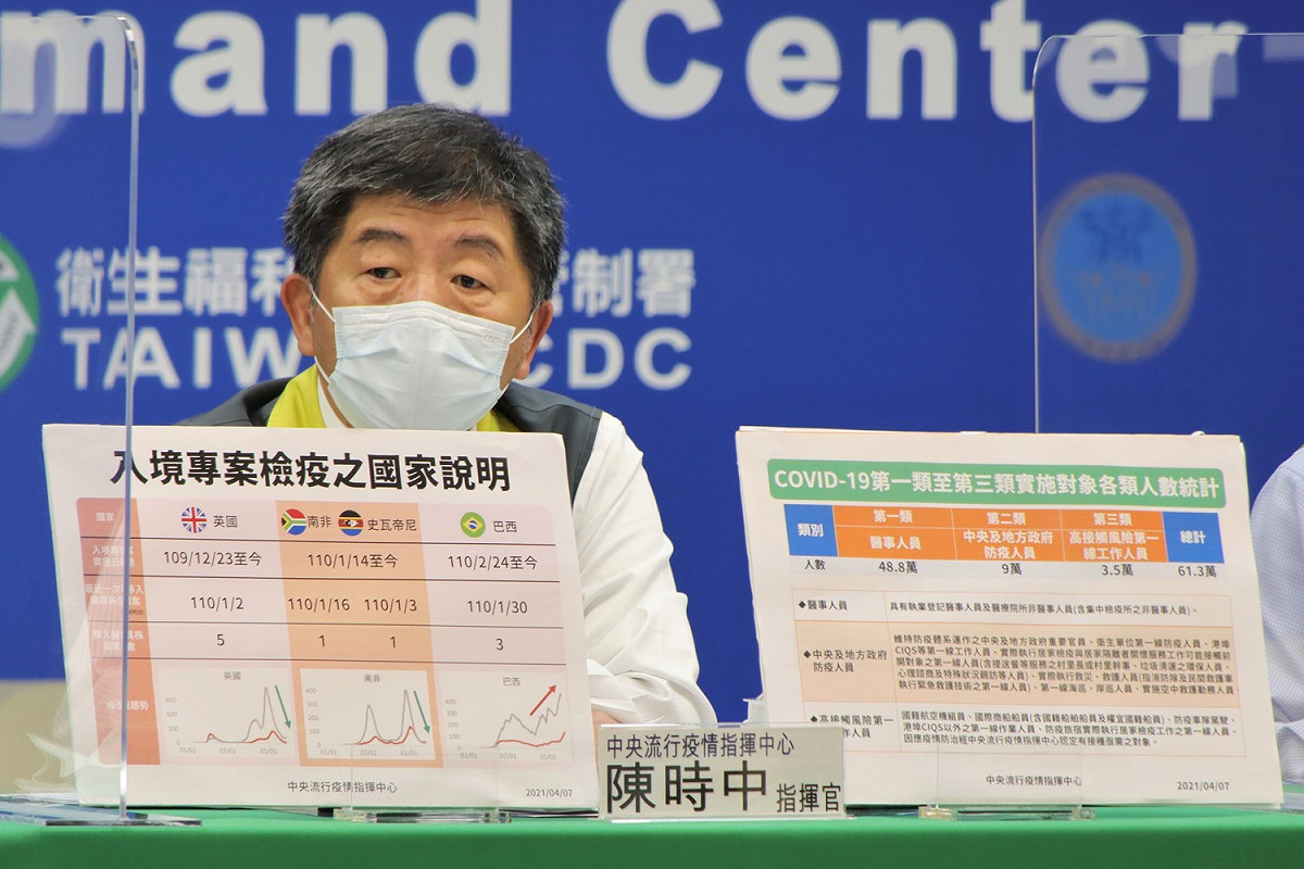 中央流行疫情指揮中心開放第二、三類接種對象施打新冠疫苗。圖為指揮官陳時中。 圖：中央流行疫情指揮中心/提供