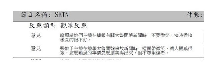 觀眾向電視台投訴。 圖：翻攝自張齡予臉書