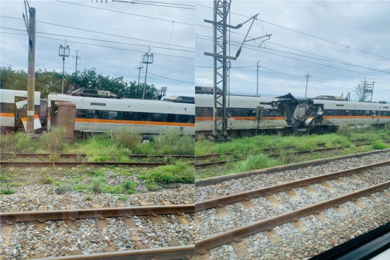 造成50人罹難的太魯閣號出軌事件，車廂已被從隧道中拖出。 圖 : 翻攝自爆廢1公社