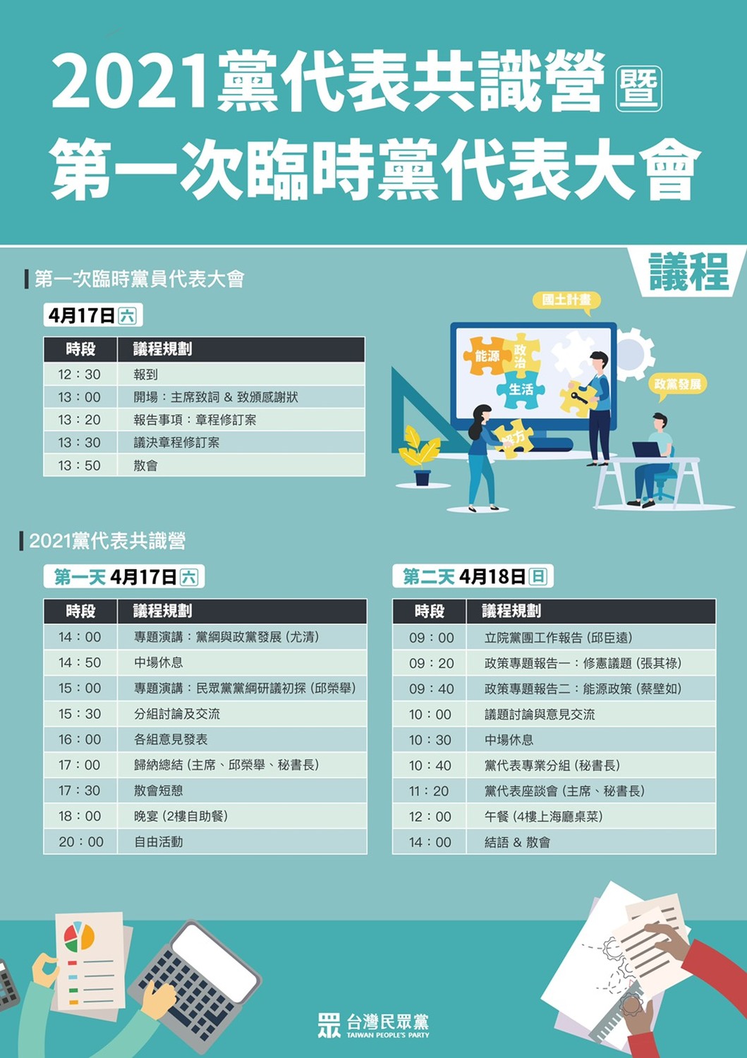 民眾黨本週六、日將舉行2021黨代表共識營暨第一次臨時黨代表大會。 圖：民眾黨 / 提供