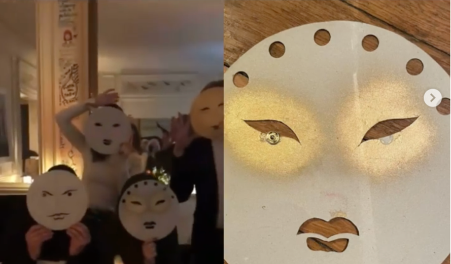 法國音樂製作人戈貝爾近日在ig上分享了一則聚會影片，影片中的人戴著亞裔刻板印象的白色紙面具，還高喊「武漢女孩（Wuhan girl）」。 圖 : 戈貝爾影片截圖