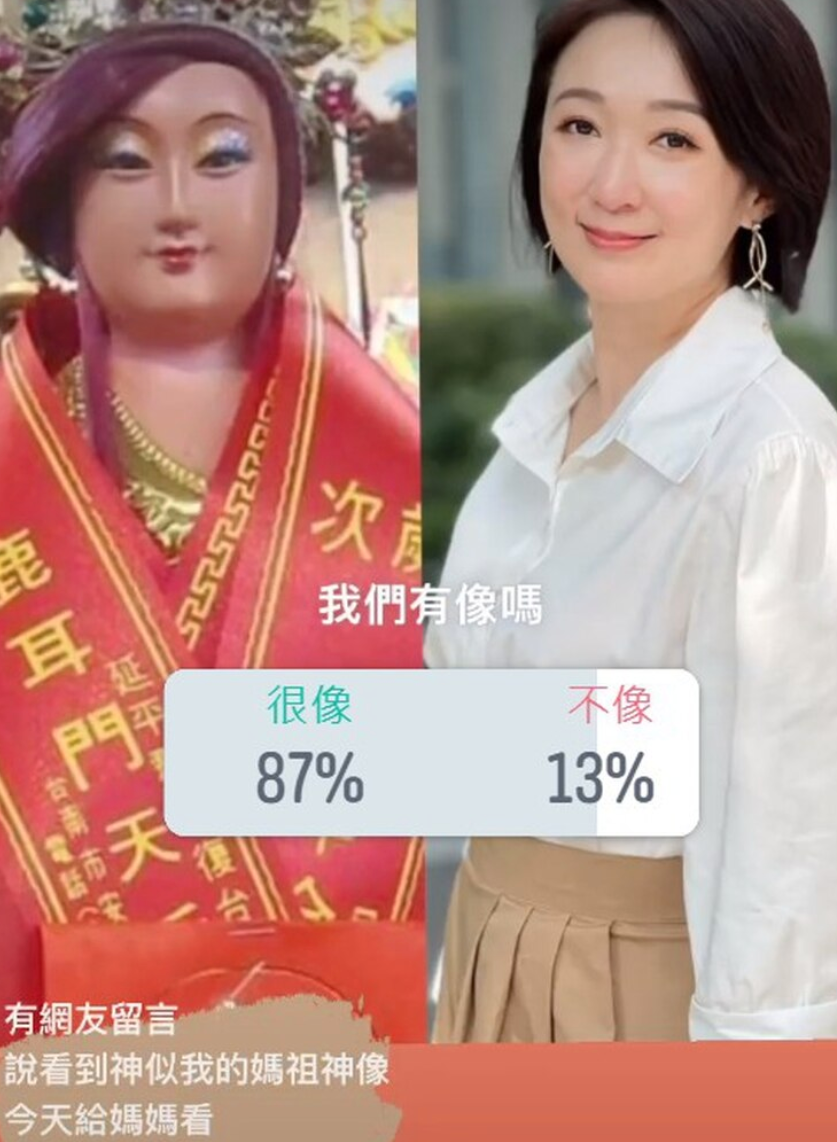 李美萱在限時動態舉行相似與否投票，結果有87%的網友認為很像！ 圖：翻攝自李美萱臉書