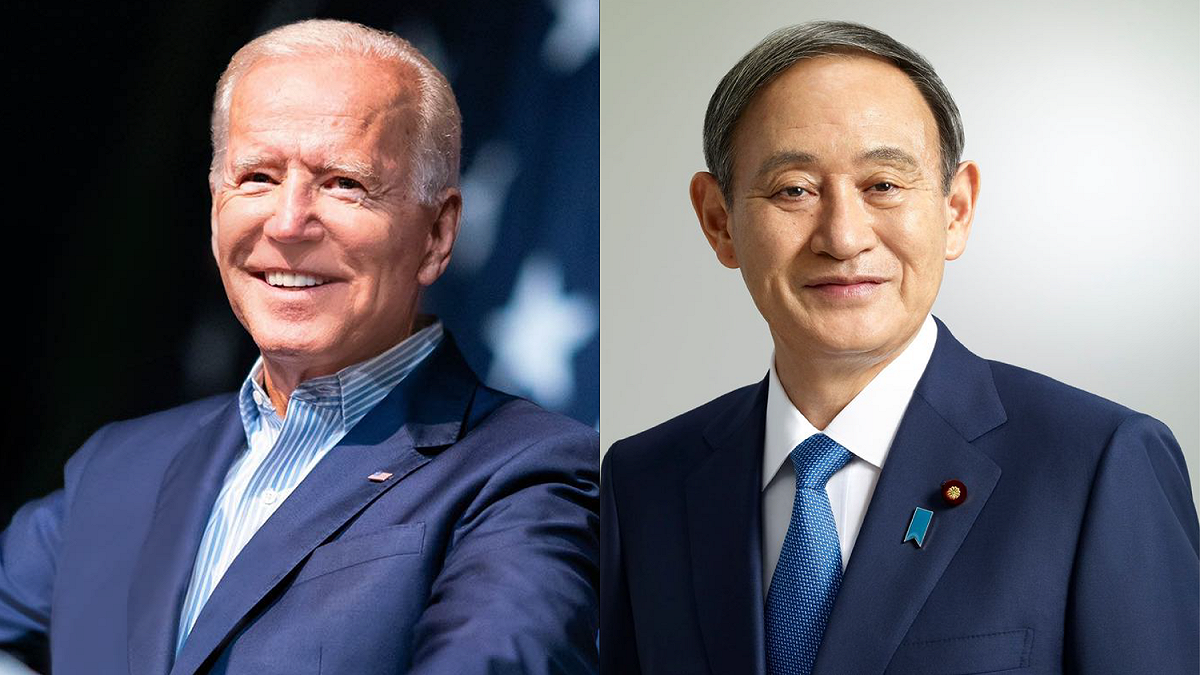 每日峰會將於17日凌晨舉行，根據日本共同社報導，雙方將針對台灣海峽的和平穩定重要性進行磋商。 圖：取自拜登、菅義偉臉書（新頭殼合成圖）