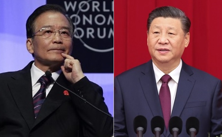 前中國國務院總理溫家寶(左)‧憶母文章提及「公平正義」，被質疑是暗諷中國國家主席習近平(右)慘遭刪文。 圖：新頭殼合成（路透社、新華網）