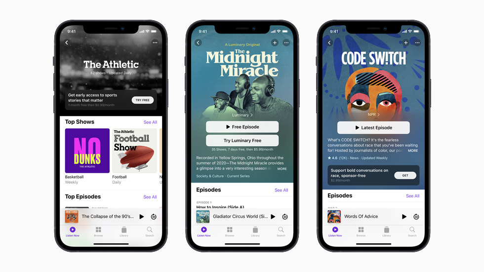 Apple Podcast下個月起會在超過170個地區啟用訂閱服務。 圖：翻攝自Apple