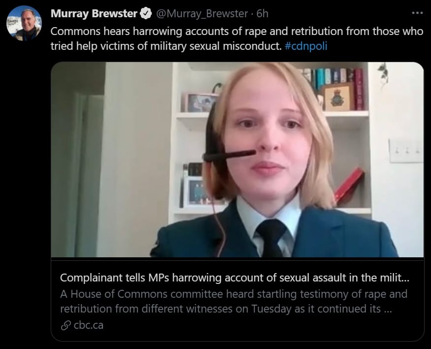 加拿大CBC記者Murray Brewster報導加拿大軍隊的醜聞。 圖：翻攝自加拿大CBC記者Murray Brewster推特