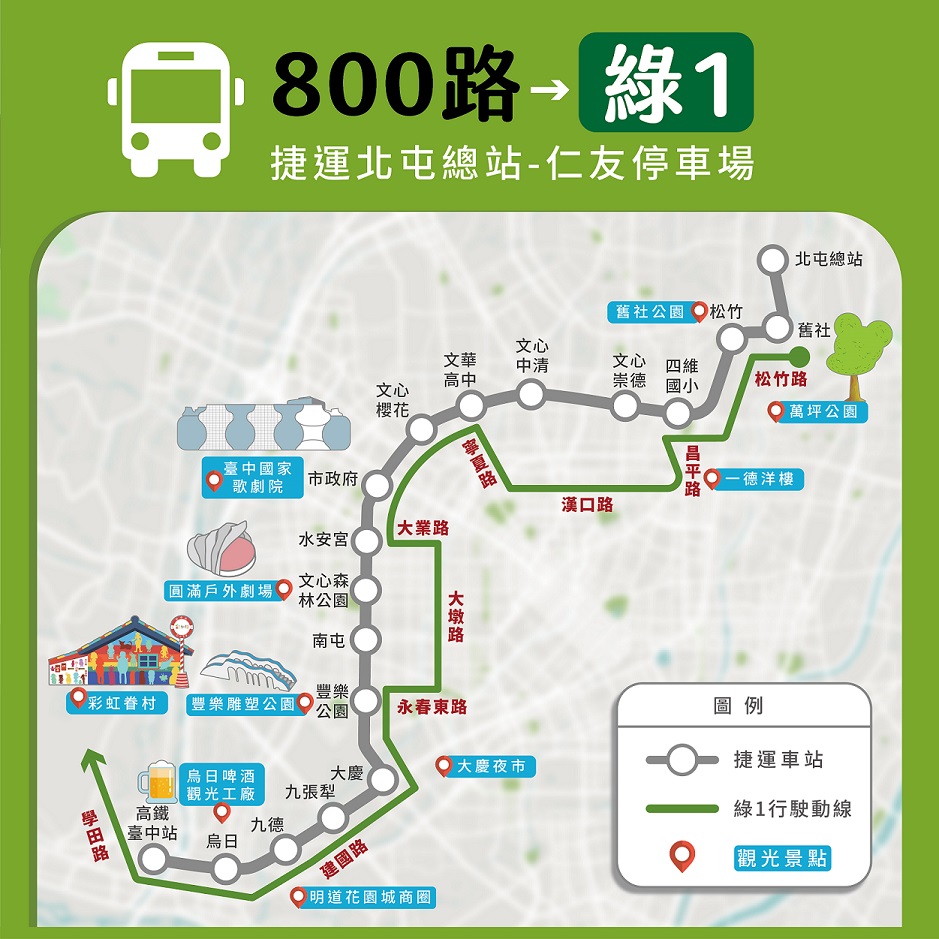 綠1路線調整示意。 圖：台中市政府/提供