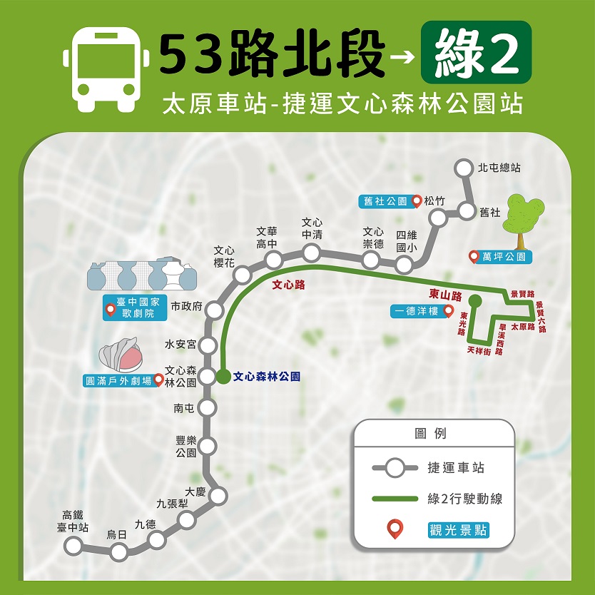 綠2路線調整示意。 圖：台中市政府/提供