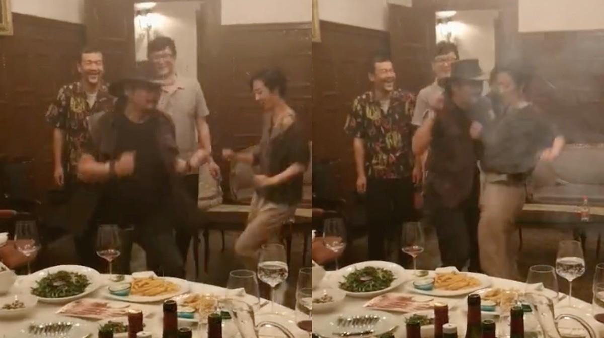 桂綸鎂與身旁男子貼身熱舞，更跳到「上衣滑落」露出香肩。 圖：翻攝自微博