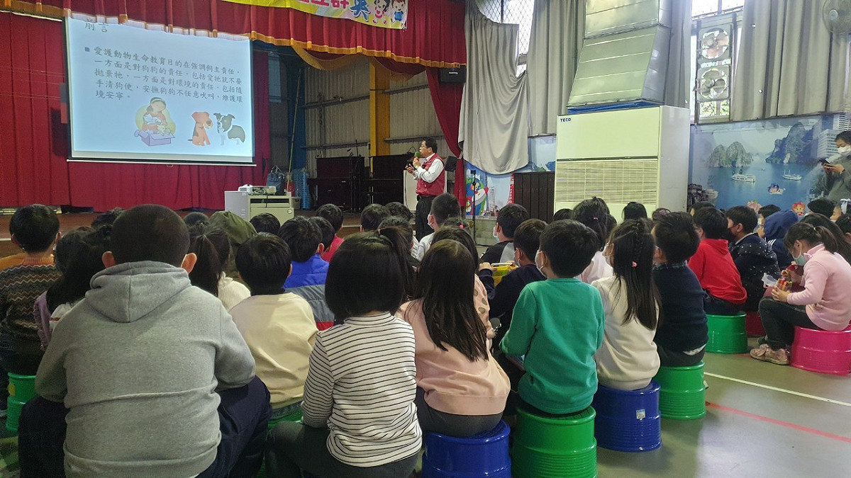 淡水育英國小全體師生專注聽講。 圖：新北市動保處提供