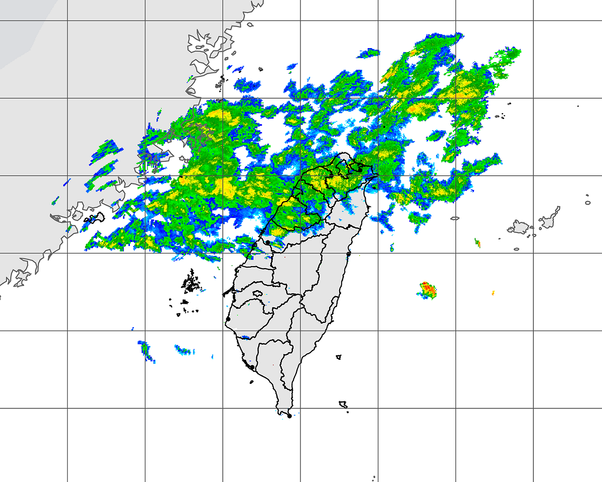 新一波鋒面靠近台灣，雨區將會逐漸由北往南移動（圖為上午10點40分雷達回波圖）。 圖：中央氣象局／提供