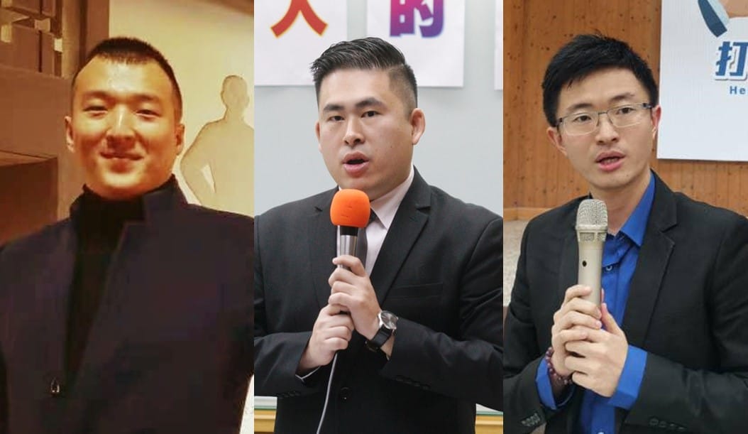中國籍男子周泓旭（左）、新黨青年軍王炳忠（中）、侯漢廷（右）等人涉犯國安法案件，二審檢方聲請傳喚中國國台辦2名人員出庭。 圖：新頭殼合成(取自周泓旭臉書、新頭殼資料照)