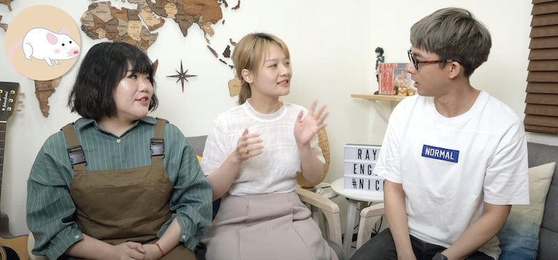 阿滴(右)找來LJ(左)和Tiffany(中)分享各語言的動物叫聲。 圖：翻攝Youtube／阿滴英文