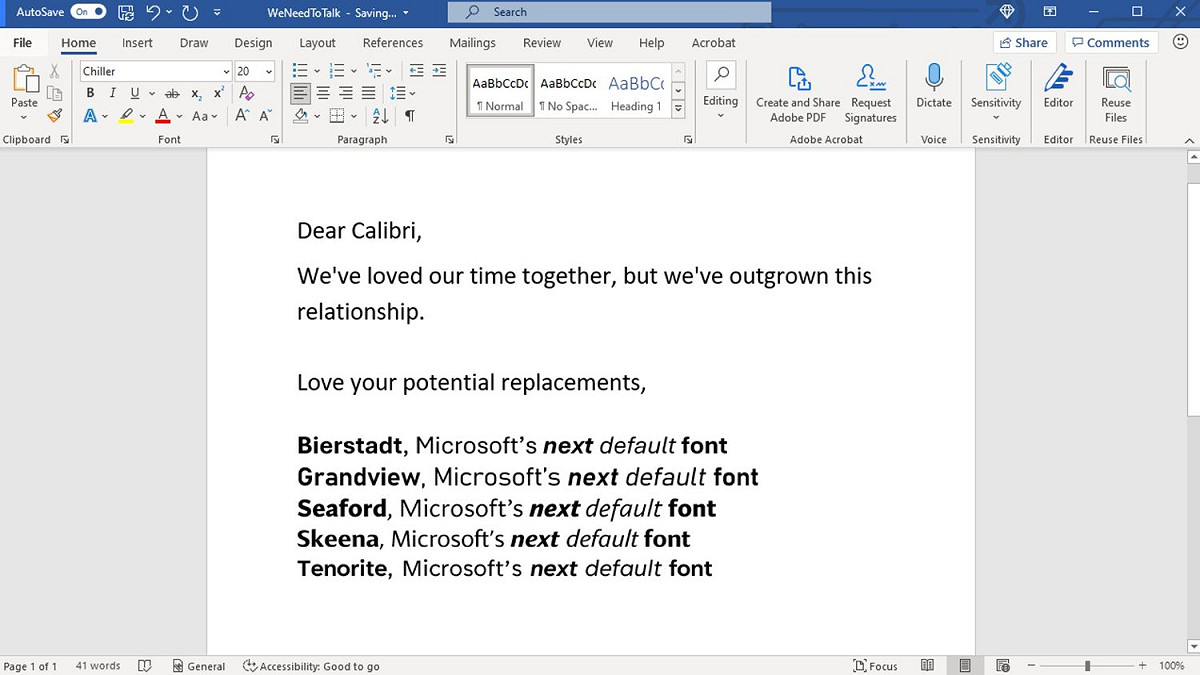微軟在推特公佈5款新字體，讓大家票選。 圖：翻攝自@Microsoft推特