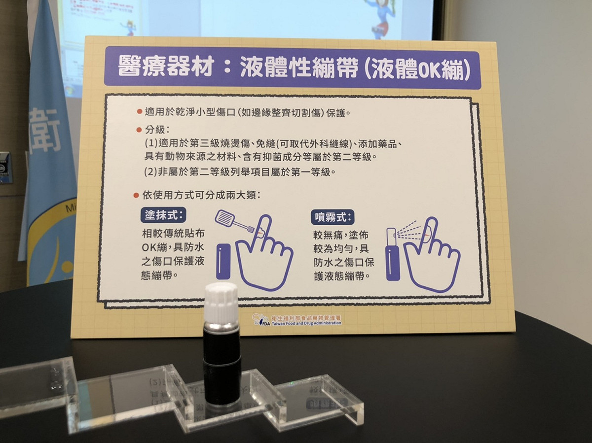 液體OK繃適用於小型切割傷，應避開大片擦傷、潰瘍、燙傷等較嚴重的傷口。 圖：衛福部食藥署/提供
