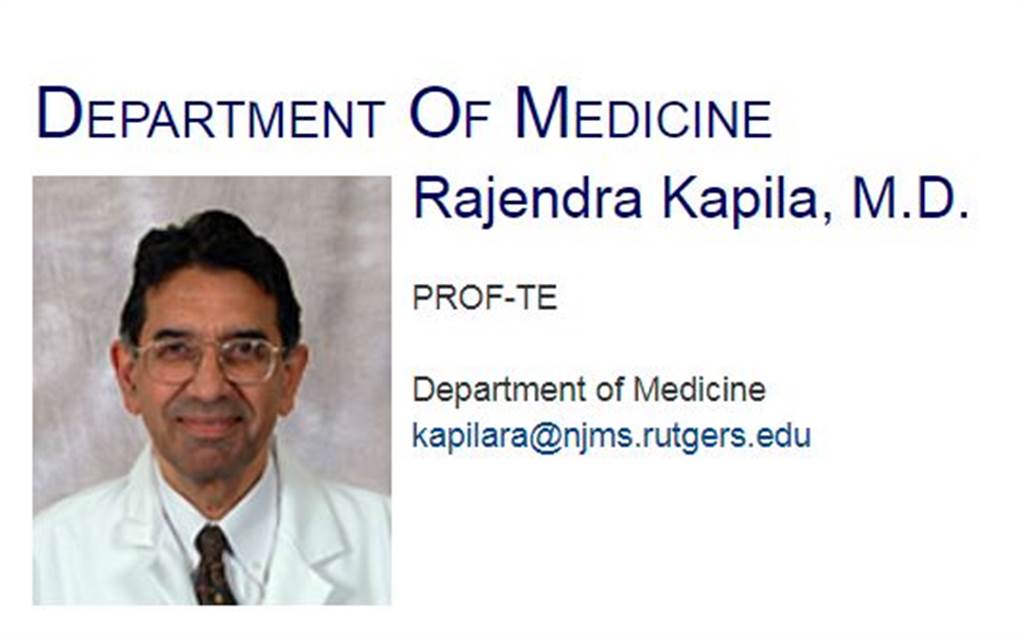 美國一位印度裔的傳染病學專家卡比拉(Rajendra Kapila)3月底返回印度探親時，不幸感染新冠肺炎(COVID-19)，於上個月28日死亡，而且他在感染前曾經打過兩針美國輝瑞(Pfizer)公司的新冠疫苗。 圖：翻攝自美國羅格斯大學官網
