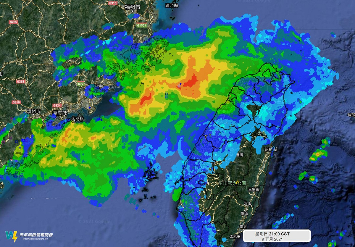 5/9有一大片對流靠近台灣，不過天氣風險公司指出，該對流的雨滴都直接在空中蒸發。 圖：翻攝自臉書「天氣風險 WeatherRisk」
