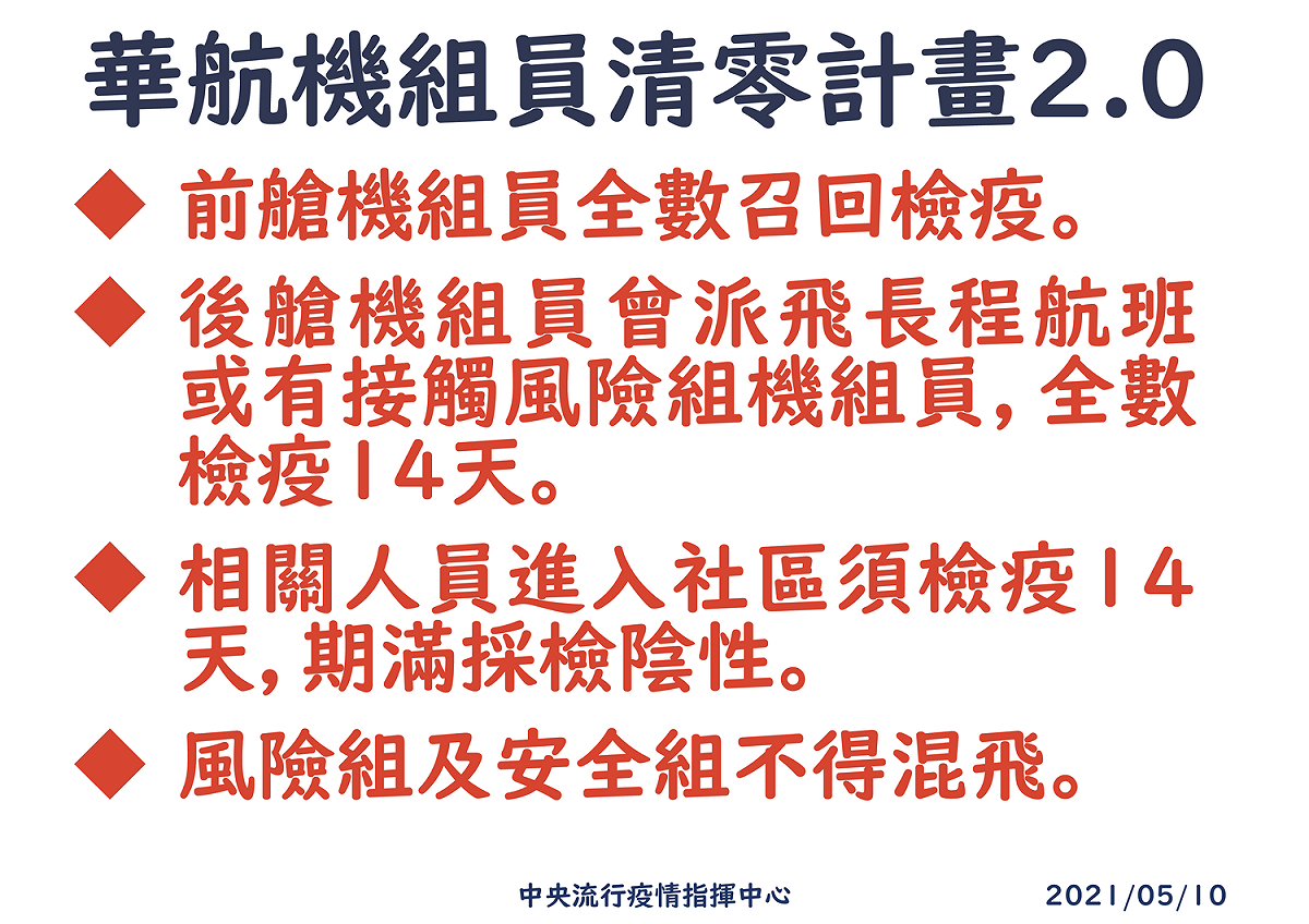 指揮中心擴大實施華航機組員清零計畫。 圖：中央流行疫情指揮中心/提供