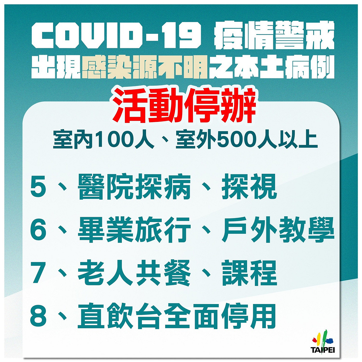 北市公布防疫升級措施。 圖：台北市政府 / 提供