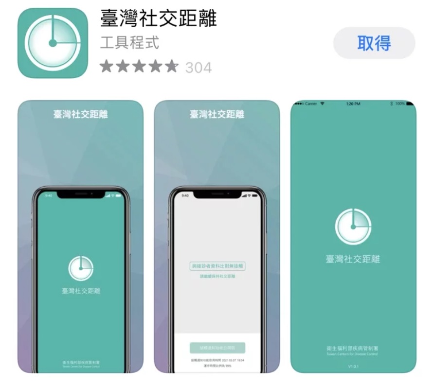 網友熱推衛生福利部疾病管制署的「台灣社交距離App」，因為下載後並開啟藍牙，APP會掃描是否與確診者接觸還會發送通知，被視為「防疫保命符」。 圖：翻攝APP Store
