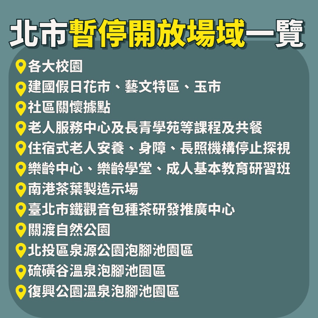 台北市多處場域因應疫情暫停開放。 圖：北市府 / 提供