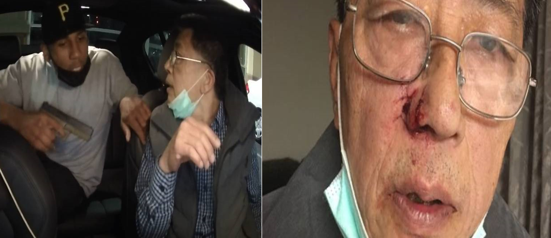 歹徒搶走了廖保羅剛領到的薪水，並打斷他的鼻子。 圖：新頭殼合成 翻攝Gofundme網站、推特