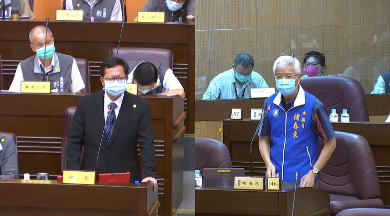鄭文燦今在議會總質詢時提到，石門水庫蓄水持續下探，桃園水情恐從現行黃燈很快將轉為橙燈，甚至紅燈。 圖：林昀真／翻攝