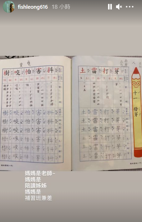 全國停課，梁靜茹在家也成為兒子的陪讀。 圖：翻攝自梁靜茹IG