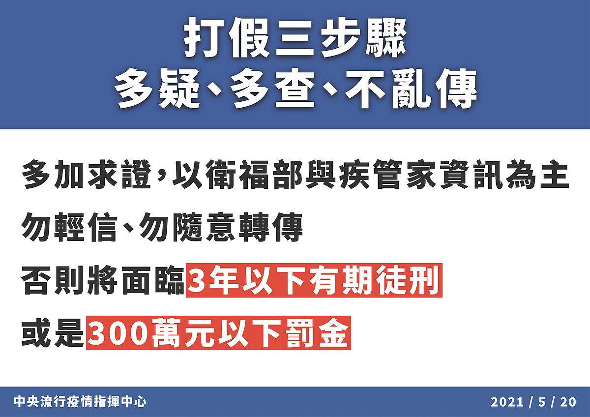 轉傳訊息前應確認消息屬實再分享。 圖：中央流行疫情指揮中心/提供