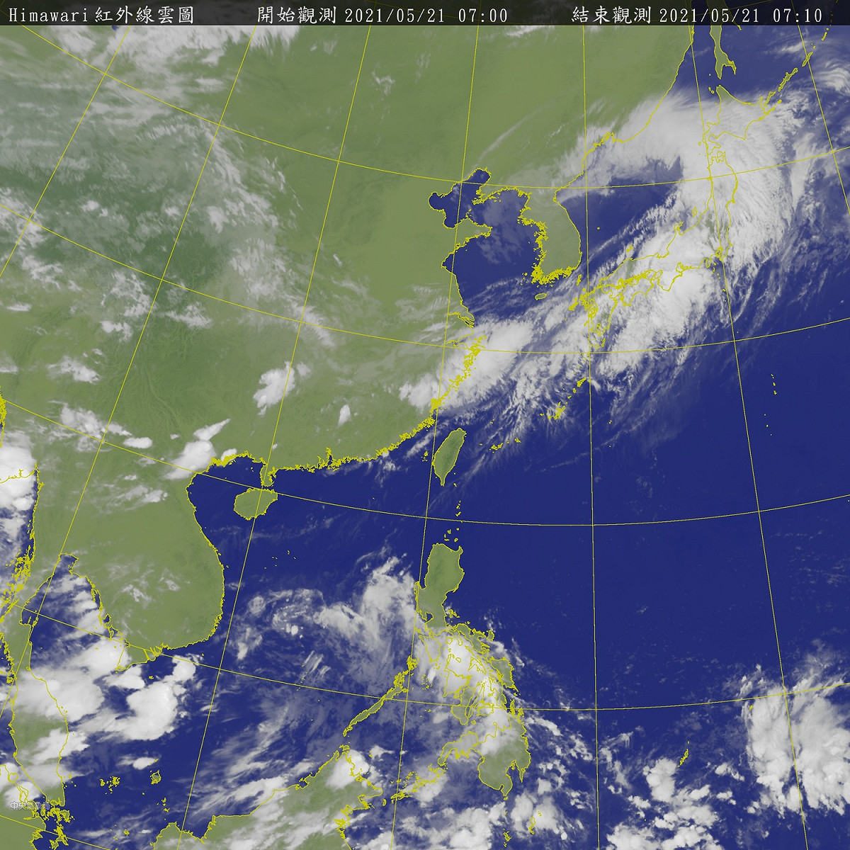 1道滯留鋒面今天更接近台灣北部海面，預期這2天的午後雷陣雨會帶來更多些雨水。 圖：中央氣象局/提供