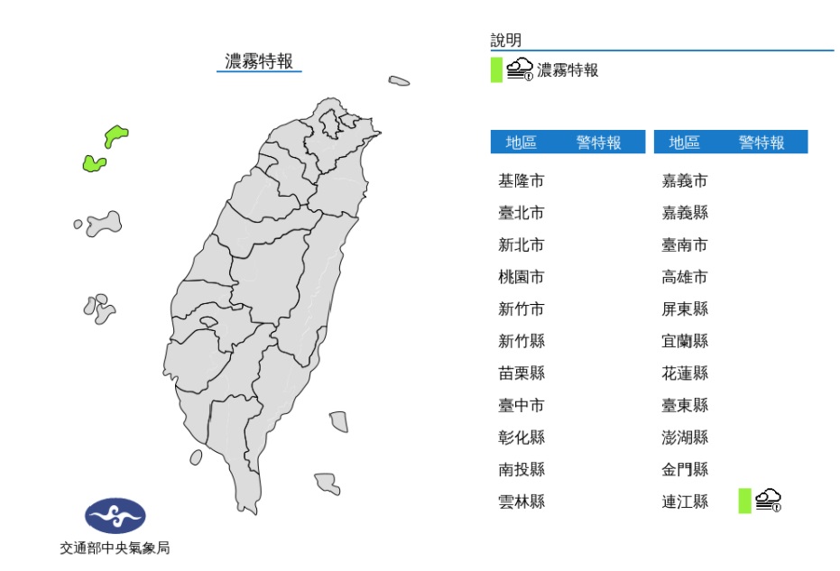 金門.馬祖濃霧特報 能見度不足200公尺 圖/氣象局