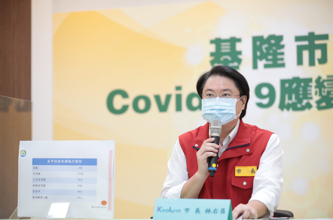 基隆市長林右昌今（26）日召開防疫記者會。 提供
