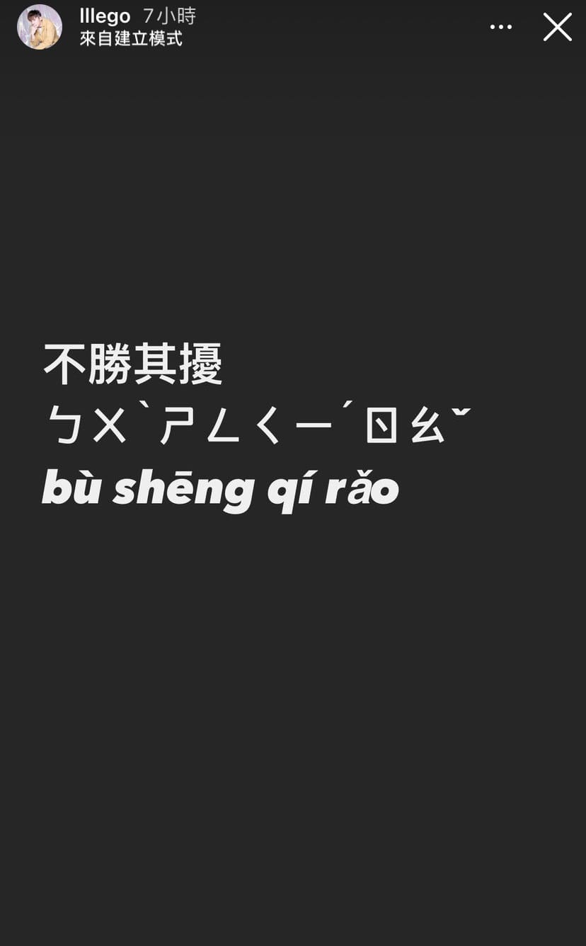 李國毅在IG上黑底白字寫下「不勝其擾」4個字回應。 圖：翻攝自IG