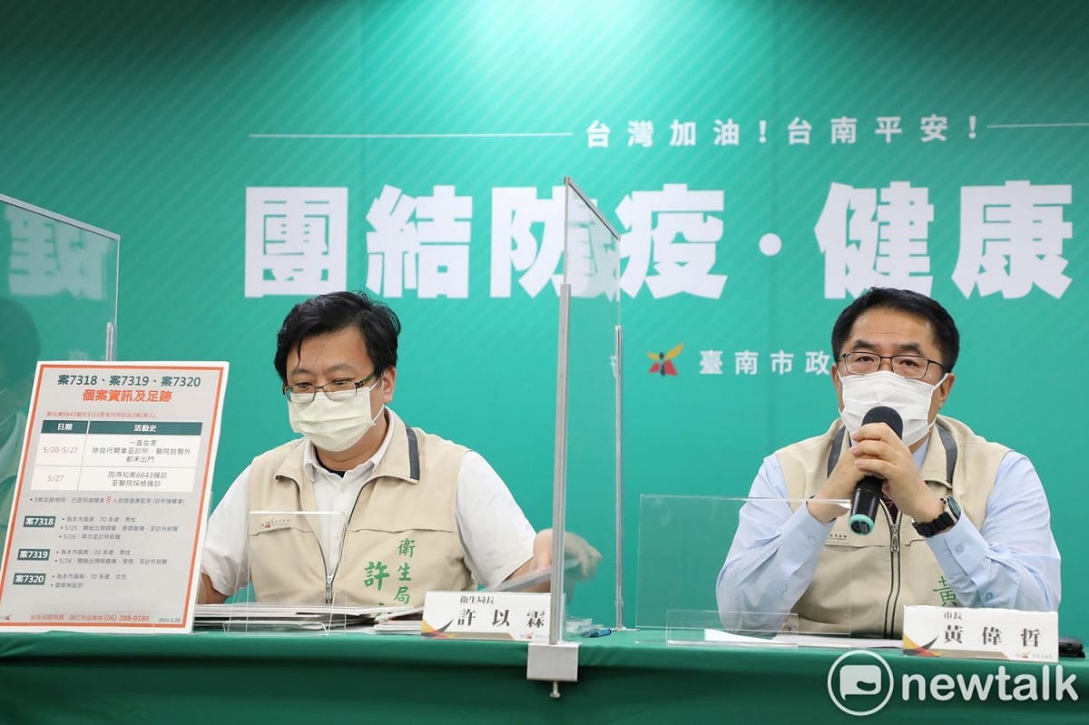 中央疫情流行指揮中心今日公告，台南市新增6例，台南市長黃偉哲表示，此6例相關接觸者都已進行匡列採檢中，請民眾加強自我防護，勿以僥倖心態外出遊走，保護自己並守護家人健康。 圖：台南市政府提供
