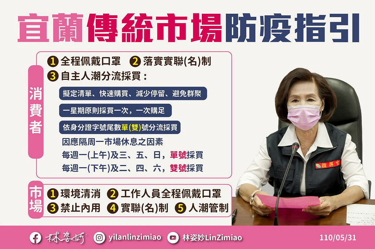 宜蘭跟進 ，傳統巿場按身分證尾數分流買菜。 取自林姿妙臉書