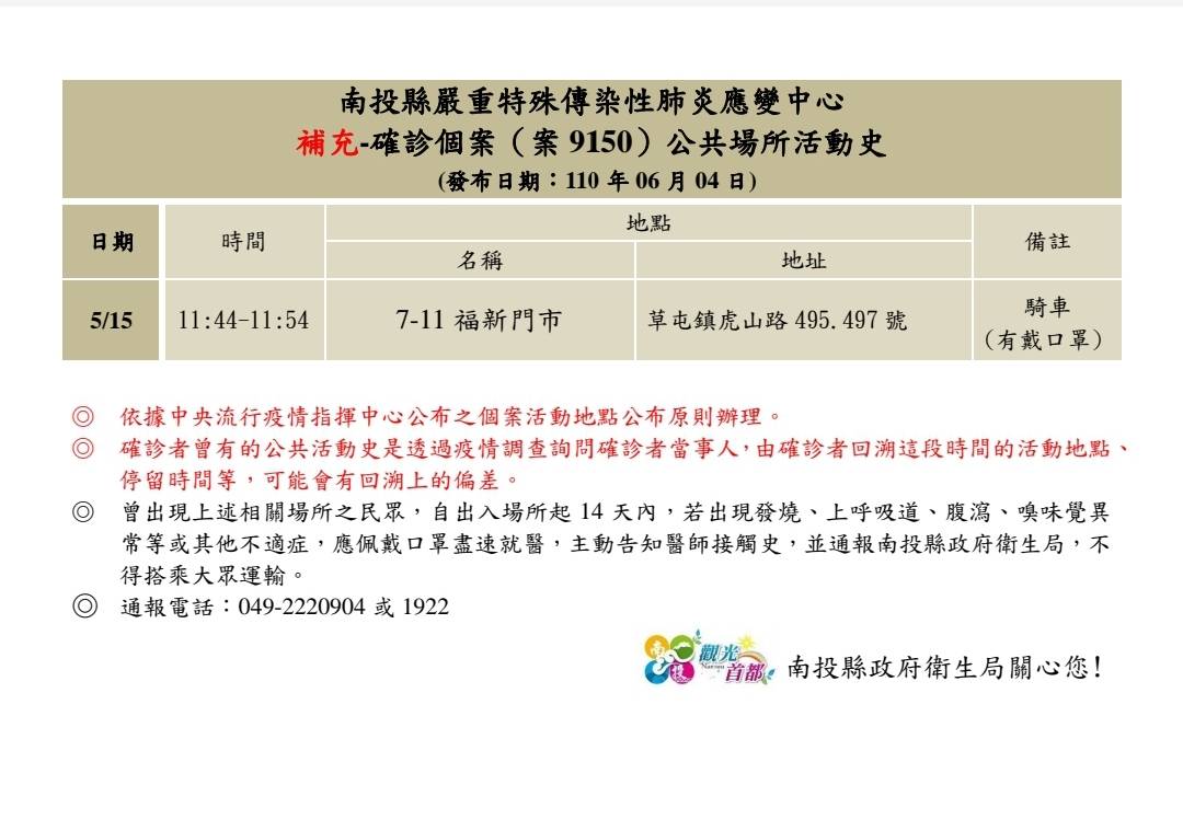 案9150活動史 。 圖：南投縣政府衛生局官網