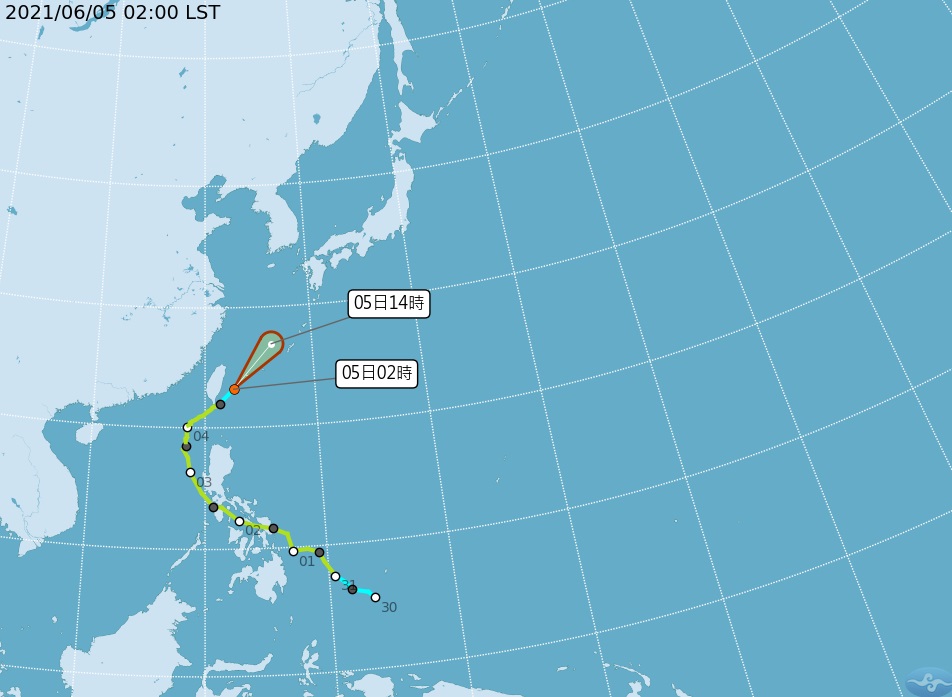 第3號輕度颱風彩雲昨晚20時減弱為熱帶性低氣壓。 圖/氣象局